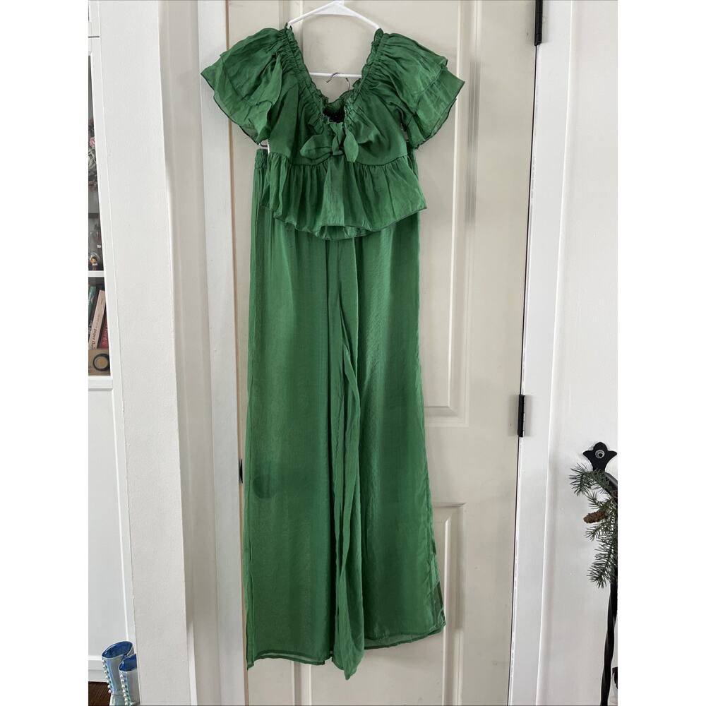 LULU’s Vacay to Paradise Green Two-Piece Swim Cover-Up Jumpsuit XS